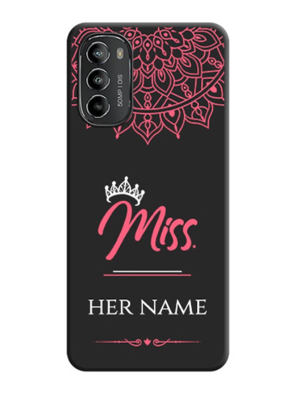 Custom Mrs Name with Floral Design on Space Black Personalized Soft Matte Phone Covers - Moto G82