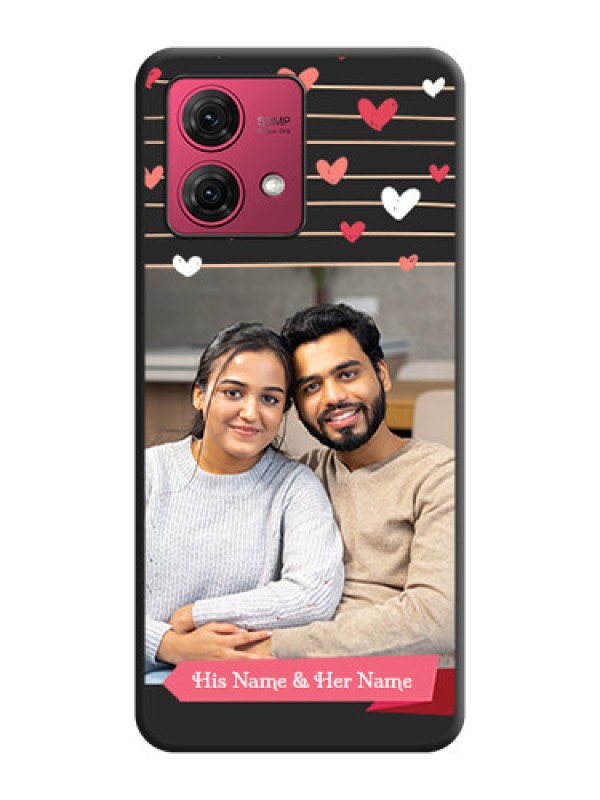 Custom Love Pattern with Name on Pink Ribbon - Photo on Space Black Soft Matte Back Cover - Motorola Moto G84 5G