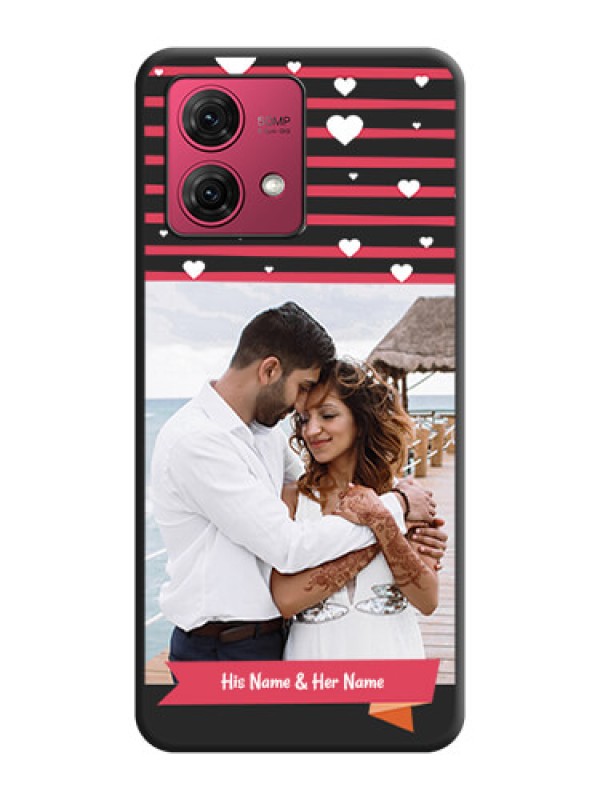 Custom White Color Love Symbols with Pink Lines Pattern on Space Black Custom Soft Matte Phone Cases - Motorola Moto G84 5G