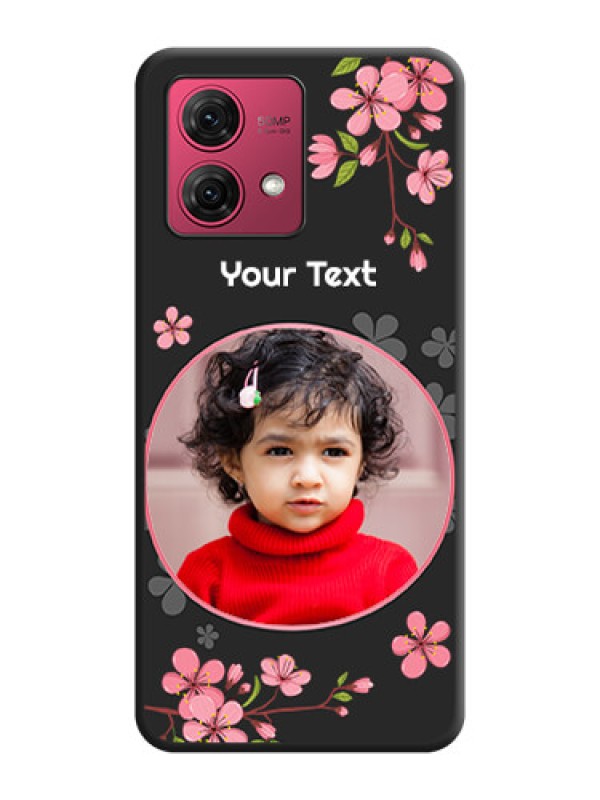 Custom Round Image with Pink Color Floral Design - Photo on Space Black Soft Matte Back Cover - Motorola Moto G84 5G