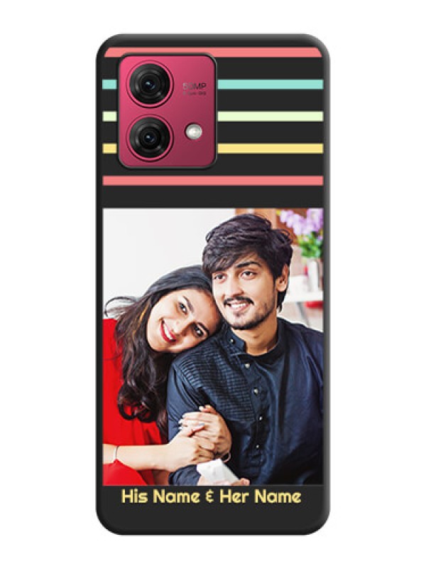 Custom Color Stripes with Photo and Text - Photo on Space Black Soft Matte Mobile Case - Motorola Moto G84 5G