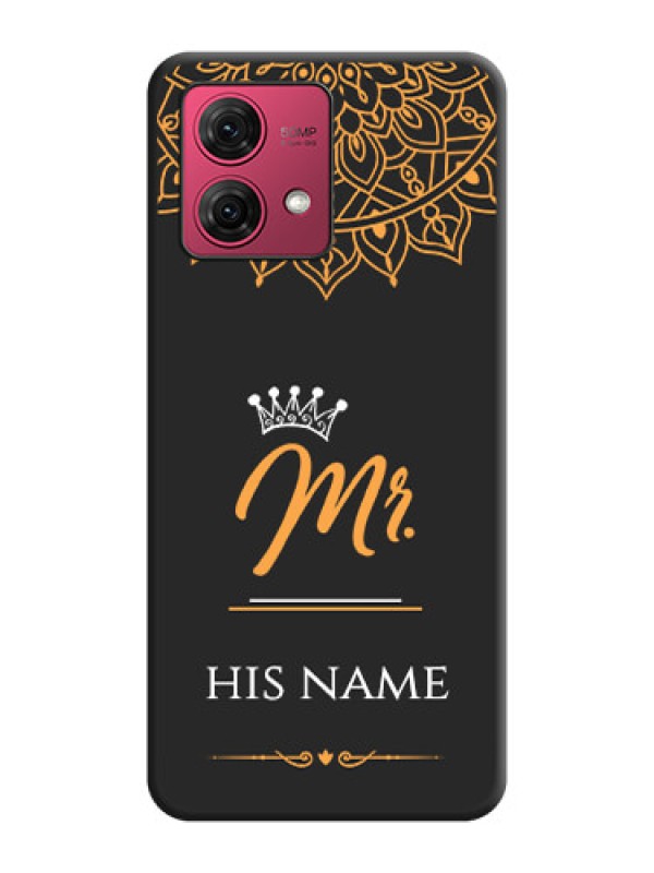 Custom Mr Name with Floral Design on Personalised Space Black Soft Matte Cases - Motorola Moto G84 5G