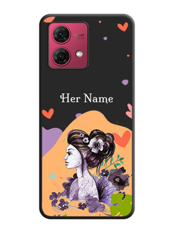 Custom Namecase For Her With Fancy Lady Image On Space Black Personalized Soft Matte Phone Covers - Motorola Moto G84 5G