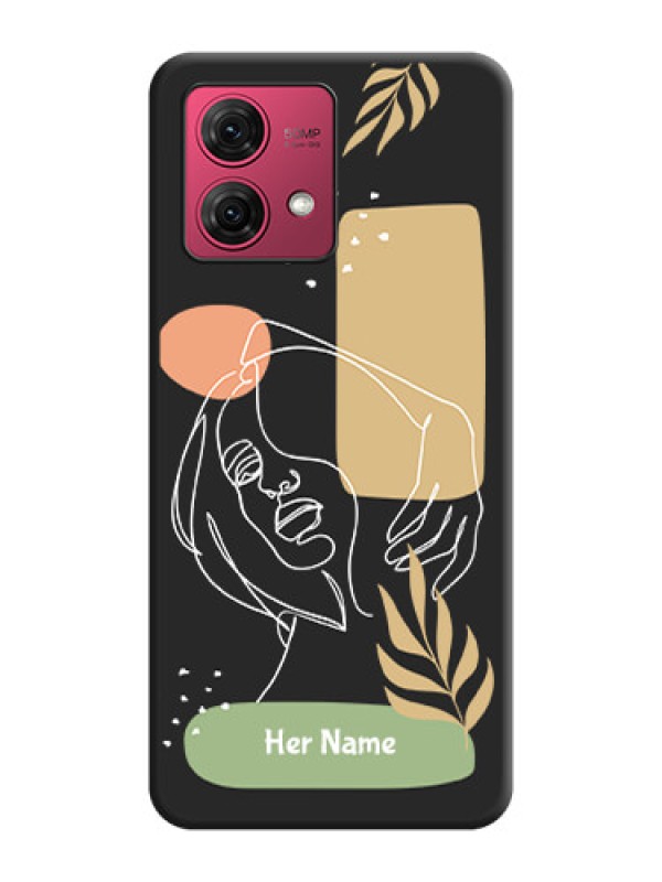 Custom Custom Text With Line Art Of Women & Leaves Design On Space Black Personalized Soft Matte Phone Covers - Motorola Moto G84 5G