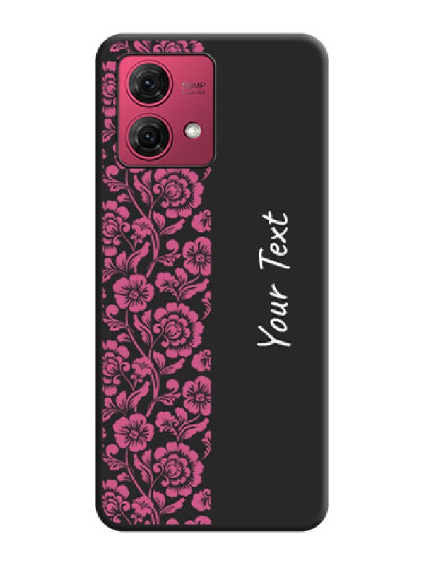 Custom Pink Floral Pattern Design With Custom Text On Space Black Personalized Soft Matte Phone Covers - Motorola Moto G84 5G