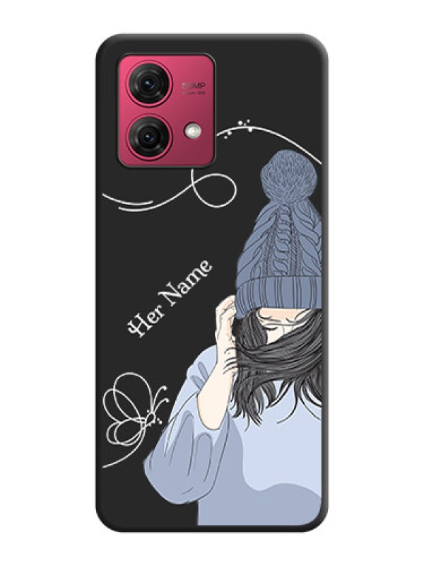 Custom Girl With Blue Winter Outfiit Custom Text Design On Space Black Personalized Soft Matte Phone Covers - Motorola Moto G84 5G