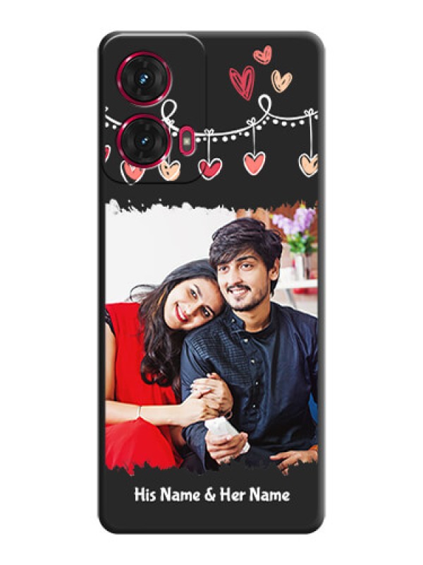 Custom Pink Love Hangings with Name On Space Black Custom Soft Matte Mobile Back Cover - Motorola Moto G85 5G