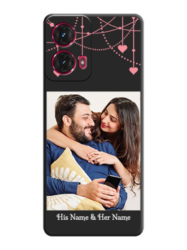 Custom Pink Love Hangings with Text On Space Black Custom Soft Matte Mobile Back Cover - Motorola Moto G85 5G