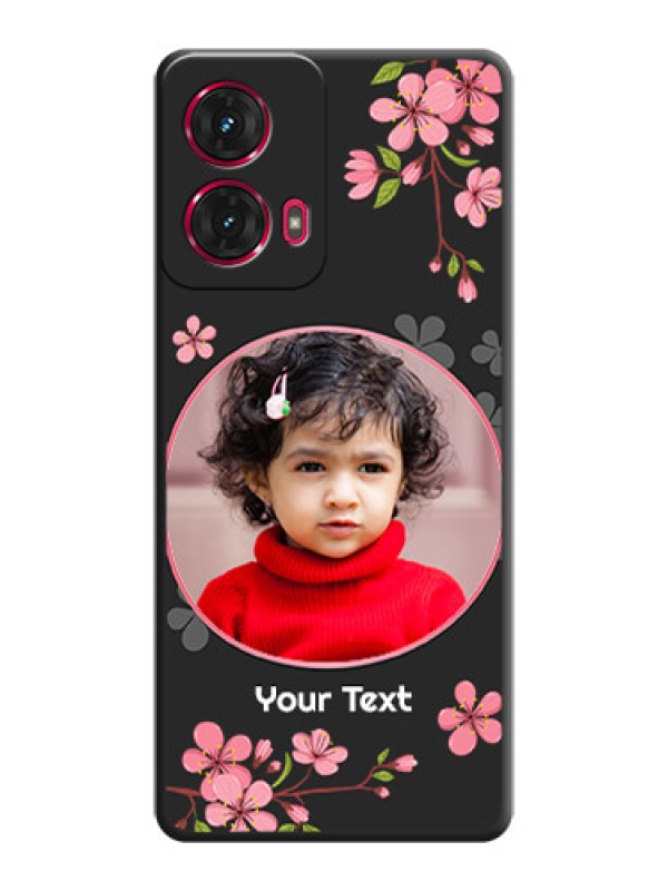 Custom Round Image with Pink Color Floral Design on Photo On Space Black Custom Soft Matte Mobile Back Cover - Motorola Moto G85 5G