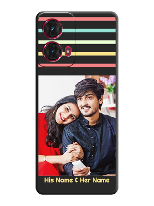 Custom Color Stripes with Photo and Text on Photo On Space Black Custom Soft Matte Mobile Back Cover - Motorola Moto G85 5G