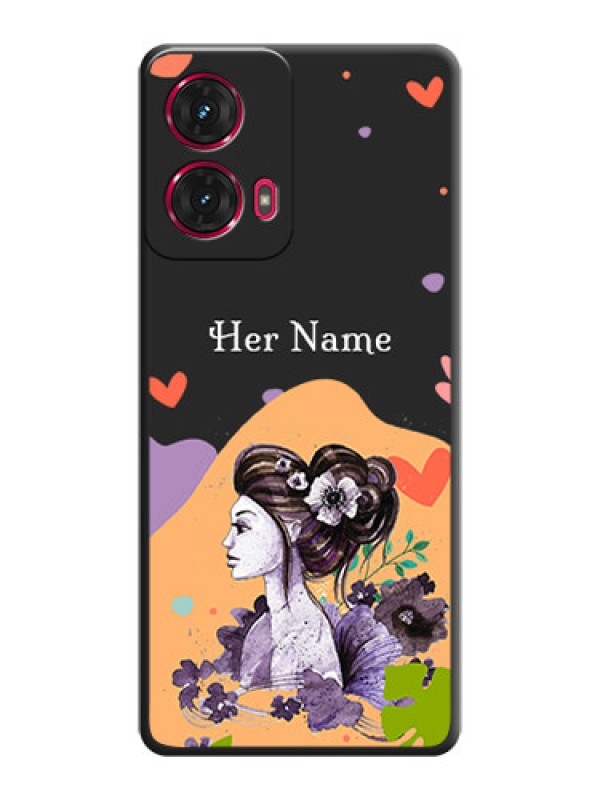 Custom Namecase For Her With Fancy Lady Image On Space Black Custom Soft Matte Mobile Back Cover - Motorola Moto G85 5G