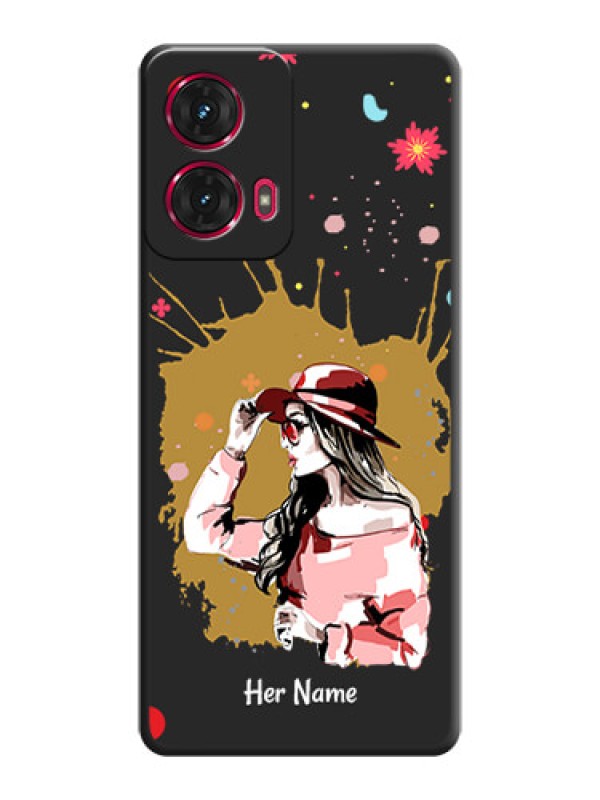 Custom Mordern Lady With Color Splash Background With Custom Text On Space Black Custom Soft Matte Mobile Back Cover - Motorola Moto G85 5G