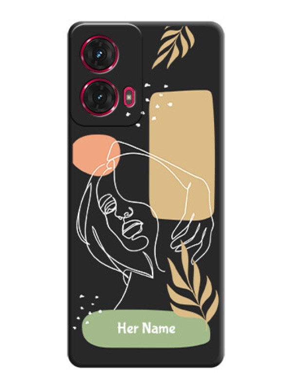 Custom Custom Text With Line Art Of Women & Leaves Design On Space Black Custom Soft Matte Mobile Back Cover - Motorola Moto G85 5G