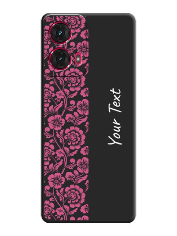 Custom Pink Floral Pattern Design With Custom Text On Space Black Custom Soft Matte Mobile Back Cover - Motorola Moto G85 5G