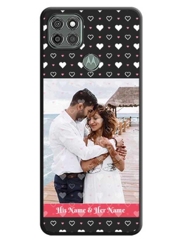 Custom White Color Love Symbols with Text Design on Photo on Space Black Soft Matte Phone Cover - Moto G9 Power