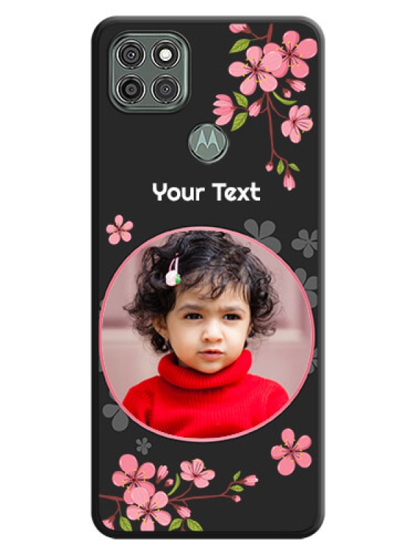 Custom Round Image with Pink Color Floral Design on Photo on Space Black Soft Matte Back Cover - Moto G9 Power