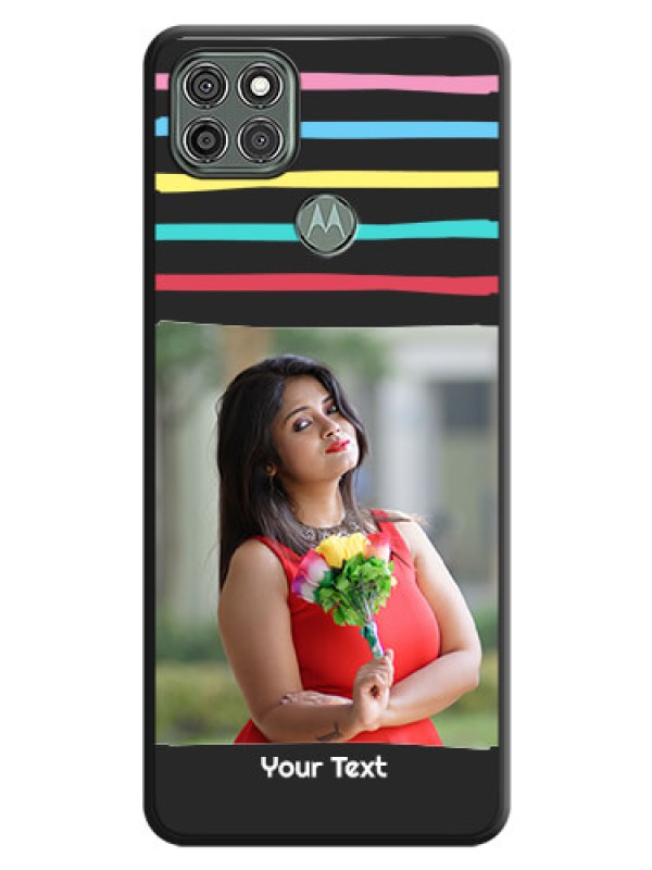 Custom Multicolor Lines with Image on Space Black Personalized Soft Matte Phone Covers - Moto G9 Power