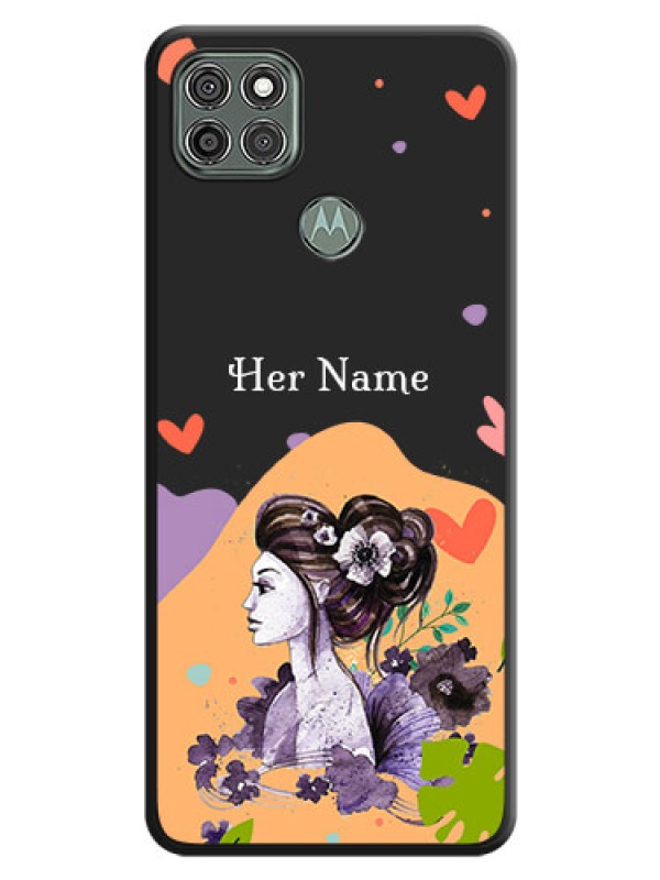 Custom Namecase For Her With Fancy Lady Image On Space Black Personalized Soft Matte Phone Covers -Motorola Moto G9 Power