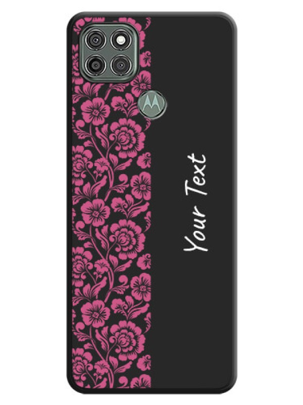 Custom Pink Floral Pattern Design With Custom Text On Space Black Personalized Soft Matte Phone Covers -Motorola Moto G9 Power