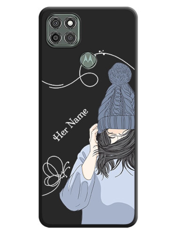 Custom Girl With Blue Winter Outfiit Custom Text Design On Space Black Personalized Soft Matte Phone Covers -Motorola Moto G9 Power