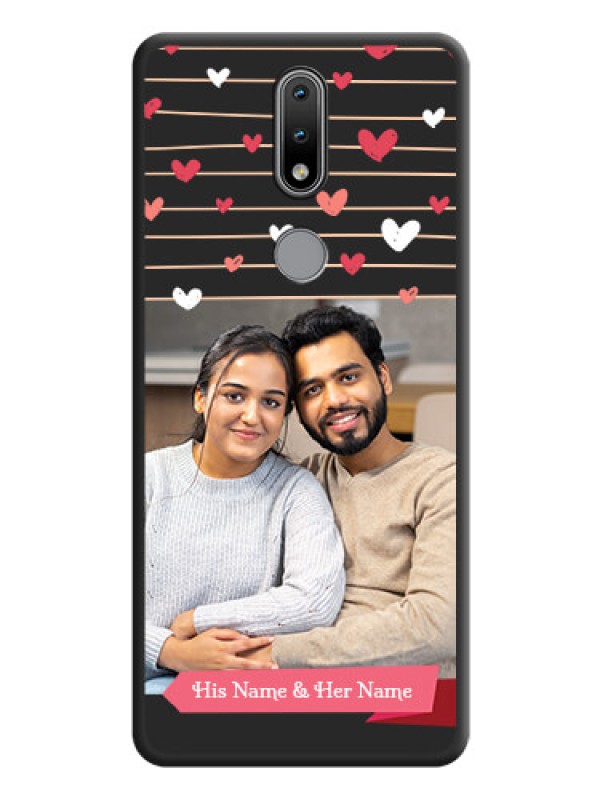 Custom Love Pattern with Name on Pink Ribbon  on Photo on Space Black Soft Matte Back Cover - Nokia 2.4