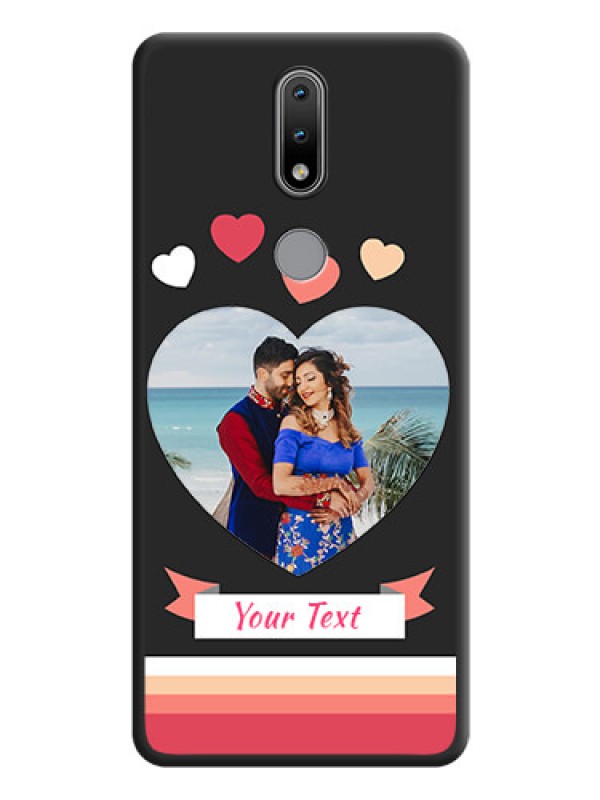 Custom Love Shaped Photo with Colorful Stripes on Personalised Space Black Soft Matte Cases - Nokia 2.4