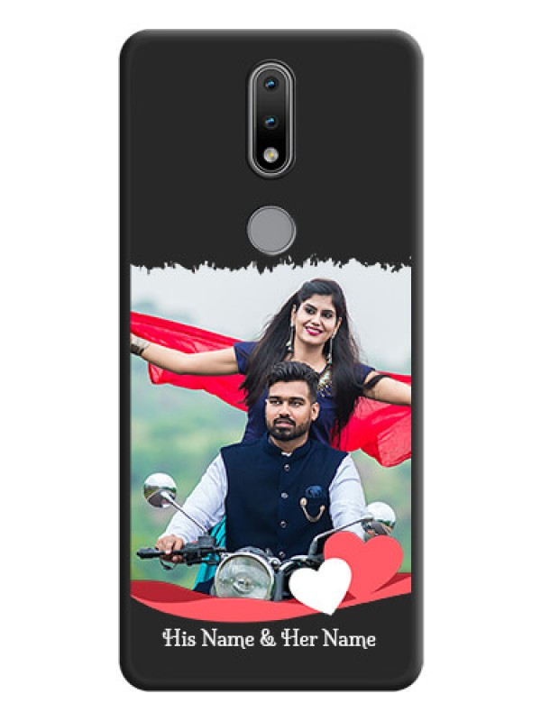 Custom Pin Color Love Shaped Ribbon Design with Text on Space Black Custom Soft Matte Phone Back Cover - Nokia 2.4