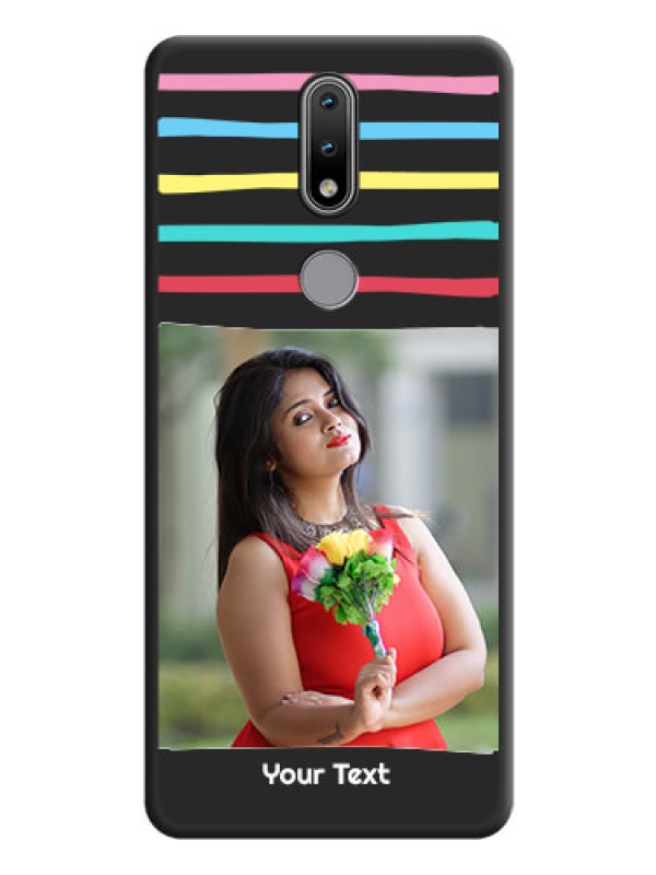 Custom Multicolor Lines with Image on Space Black Personalized Soft Matte Phone Covers - Nokia 2.4