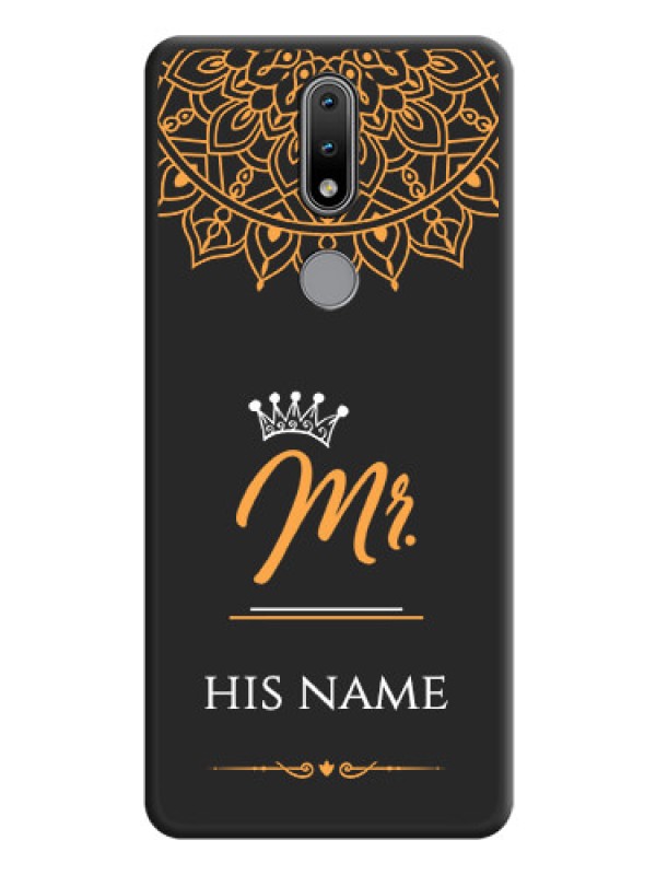 Custom Mr Name with Floral Design  on Personalised Space Black Soft Matte Cases - Nokia 2.4