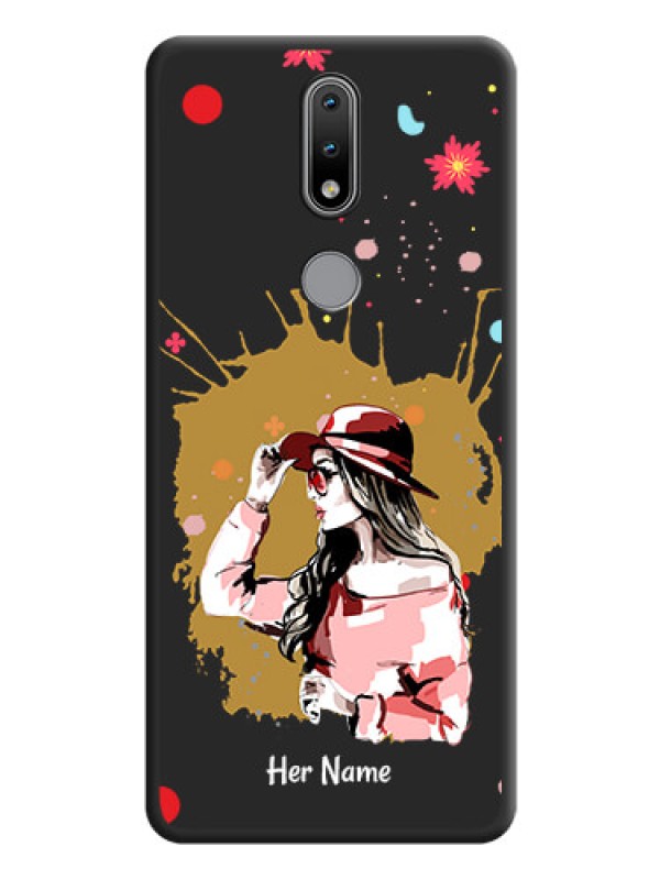 Custom Mordern Lady With Color Splash Background With Custom Text On Space Black Personalized Soft Matte Phone Covers -Nokia 2.4