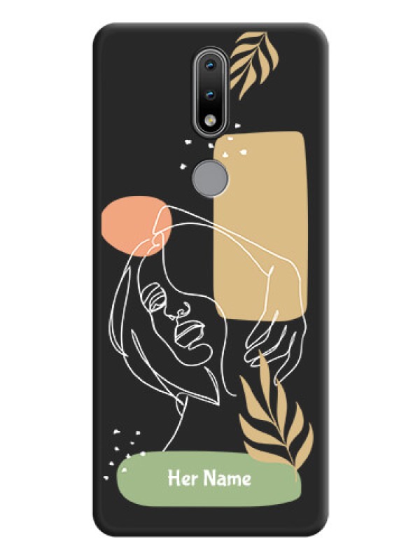 Custom Custom Text With Line Art Of Women & Leaves Design On Space Black Personalized Soft Matte Phone Covers -Nokia 2.4