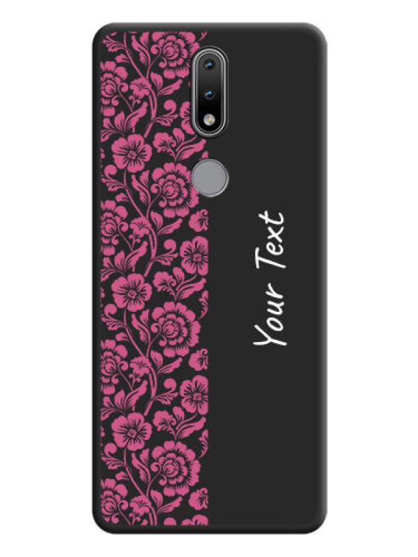 Custom Pink Floral Pattern Design With Custom Text On Space Black Personalized Soft Matte Phone Covers -Nokia 2.4