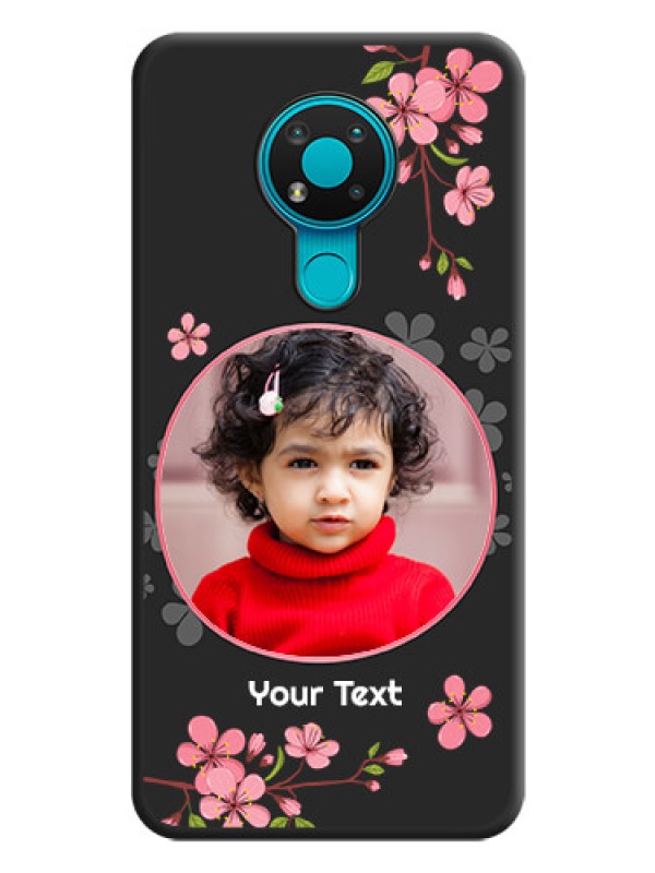 Custom Round Image with Pink Color Floral Design on Photo on Space Black Soft Matte Back Cover - Nokia 3.4