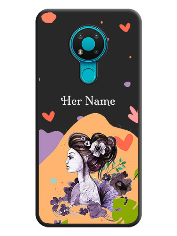 Custom Namecase For Her With Fancy Lady Image On Space Black Personalized Soft Matte Phone Covers -Nokia 3.4