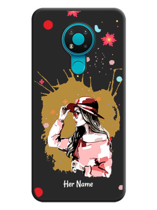 Custom Mordern Lady With Color Splash Background With Custom Text On Space Black Personalized Soft Matte Phone Covers -Nokia 3.4