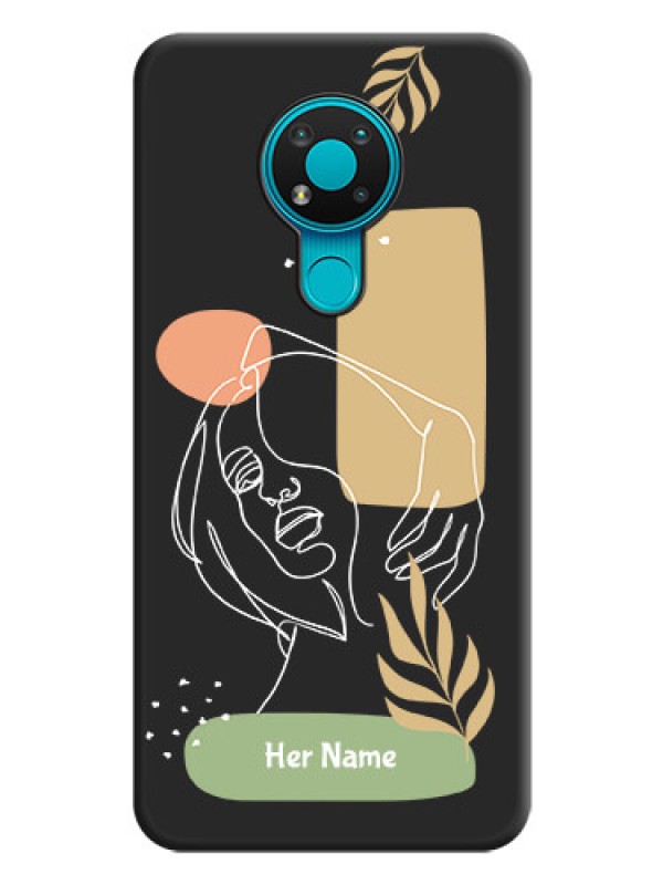 Custom Custom Text With Line Art Of Women & Leaves Design On Space Black Personalized Soft Matte Phone Covers -Nokia 3.4
