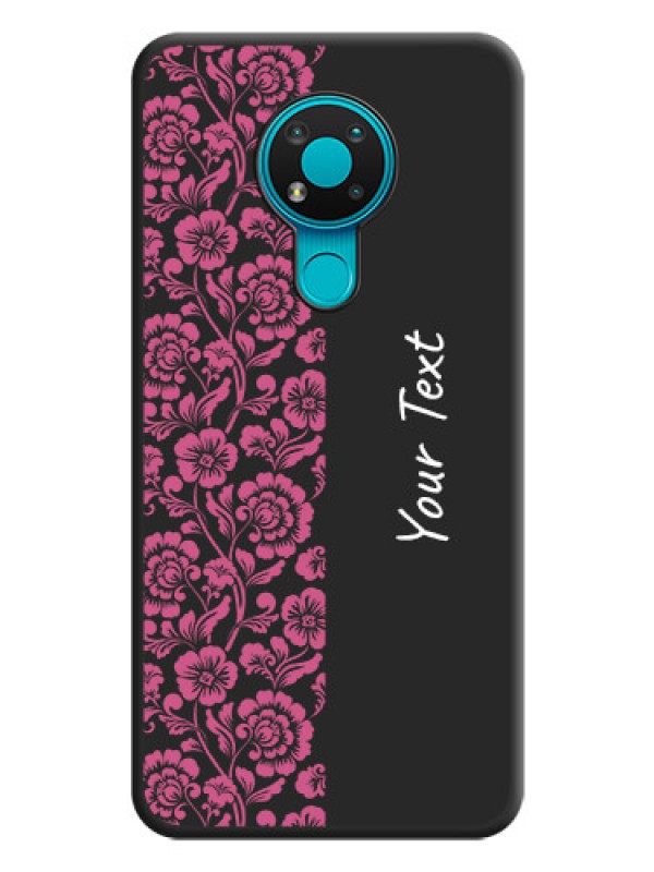 Custom Pink Floral Pattern Design With Custom Text On Space Black Personalized Soft Matte Phone Covers -Nokia 3.4