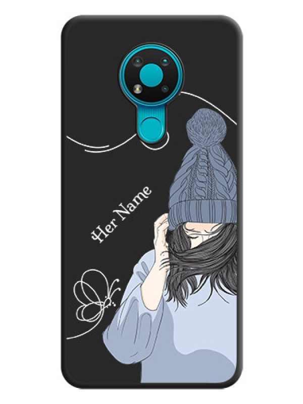 Custom Girl With Blue Winter Outfiit Custom Text Design On Space Black Personalized Soft Matte Phone Covers -Nokia 3.4