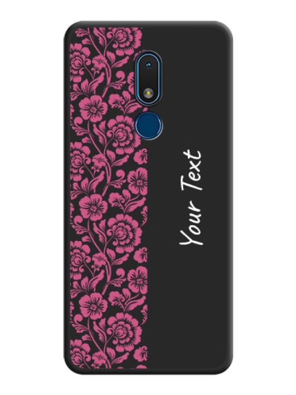 Custom Pink Floral Pattern Design With Custom Text On Space Black Personalized Soft Matte Phone Covers -Nokia C3