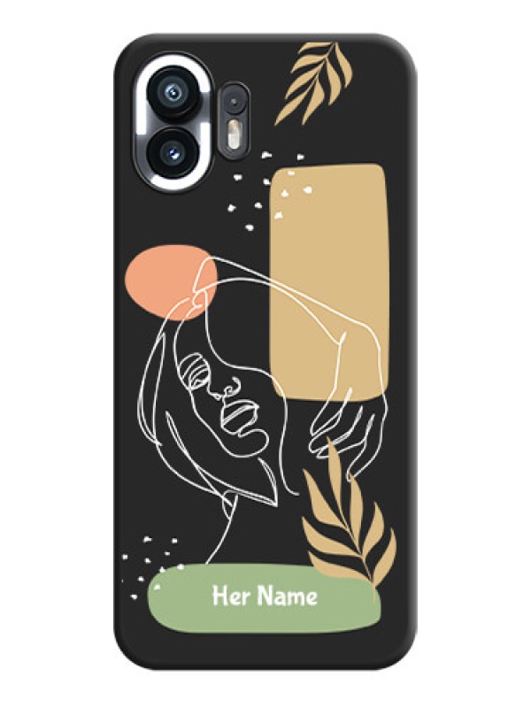 Custom Custom Text With Line Art Of Women & Leaves Design On Space Black Personalized Soft Matte Phone Covers - Nothing Phone 2