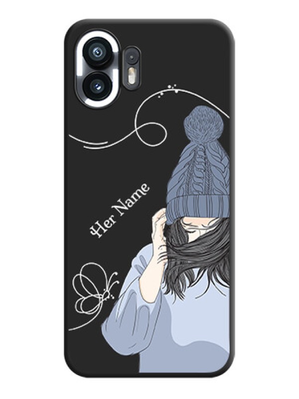 Custom Girl With Blue Winter Outfiit Custom Text Design On Space Black Personalized Soft Matte Phone Covers - Nothing Phone 2