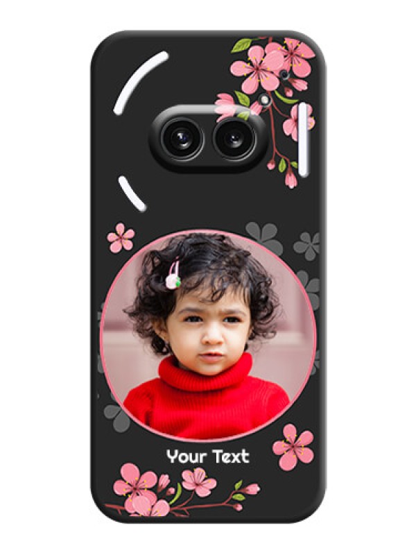 Custom Round Image with Pink Color Floral Design - Photo on Space Black Soft Matte Back Cover - Nothing Phone 2A 5G