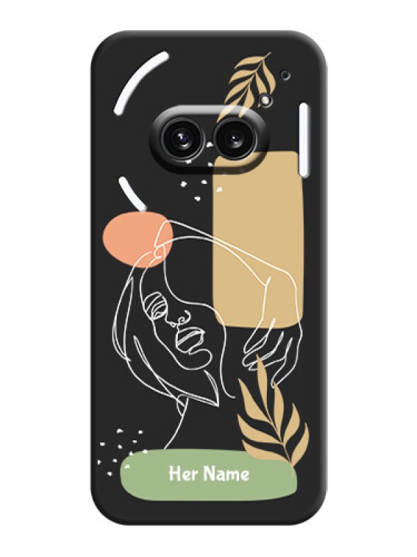 Custom Custom Text With Line Art Of Women & Leaves Design On Space Black Personalized Soft Matte Phone Covers - Nothing Phone 2A 5G