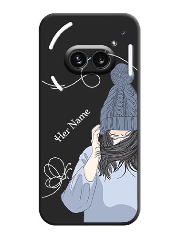 Custom Girl With Blue Winter Outfiit Custom Text Design On Space Black Personalized Soft Matte Phone Covers - Nothing Phone 2A 5G