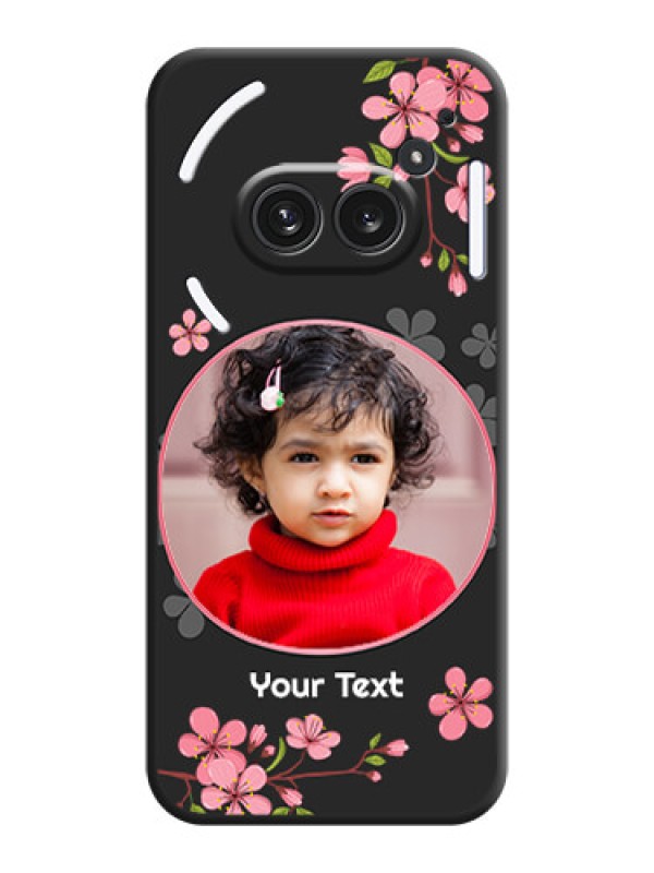 Custom Round Image with Pink Color Floral Design on Photo On Space Black Custom Soft Matte Mobile Back Cover - Nothing Phone 2A Plus