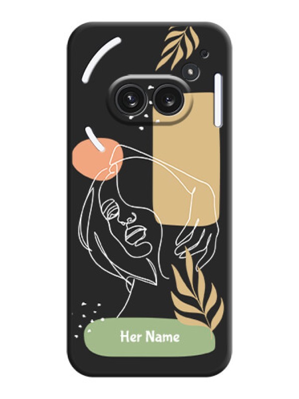 Custom Custom Text With Line Art Of Women & Leaves Design On Space Black Custom Soft Matte Mobile Back Cover - Nothing Phone 2A Plus