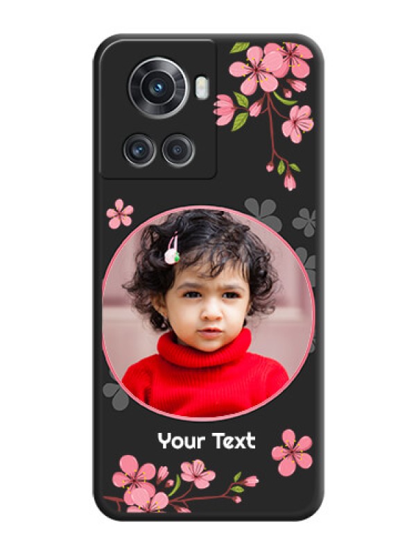 Custom Round Image with Pink Color Floral Design on Photo on Space Black Soft Matte Back Cover - OnePlus 10R 5G