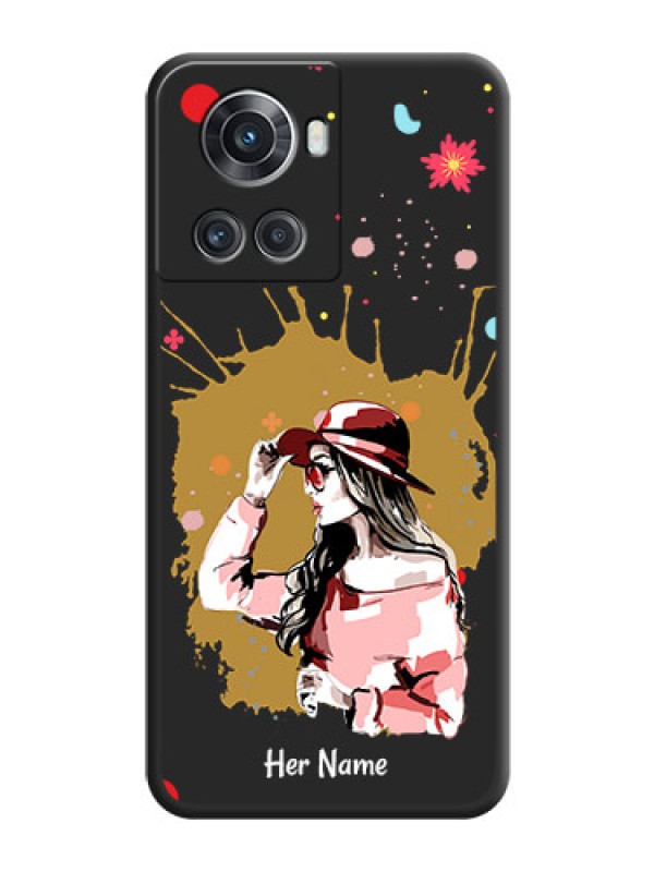 Custom Mordern Lady With Color Splash Background With Custom Text On Space Black Personalized Soft Matte Phone Covers -Oneplus 10R 5G
