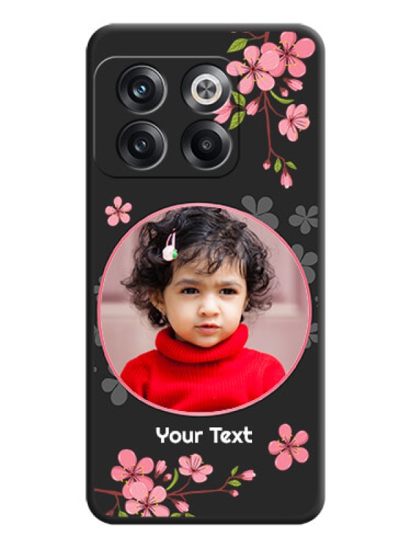 Custom Round Image with Pink Color Floral Design on Photo on Space Black Soft Matte Back Cover - OnePlus 10T 5G