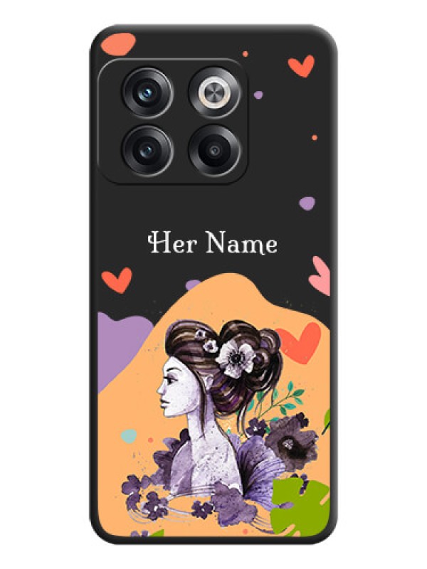 Custom Namecase For Her With Fancy Lady Image On Space Black Personalized Soft Matte Phone Covers -Oneplus 10T 5G